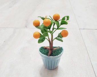 1 ORANGE TREE Miniature plant-  Magnet pot -Handmade plants - Forever lasting