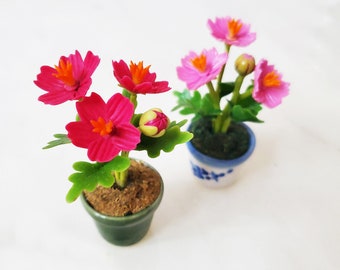 1 COSMOS Miniature Flower_Handmade flower, long lasting,ceramic pot, Pink Magenta