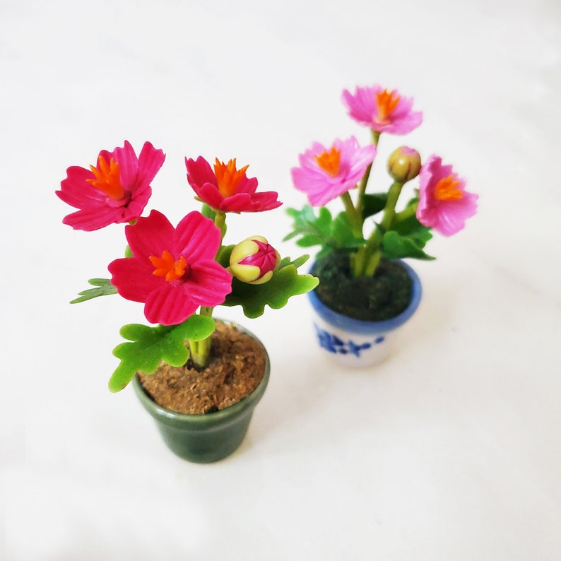 1 COSMOS Miniature Flower_Handmade flower, long lasting,ceramic pot, Pink Magenta image 1