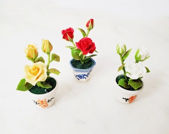1 ROSE Miniature Flower_YOU PICK_Handmade flower, long lasting,ceramic pot,red yellow white orange