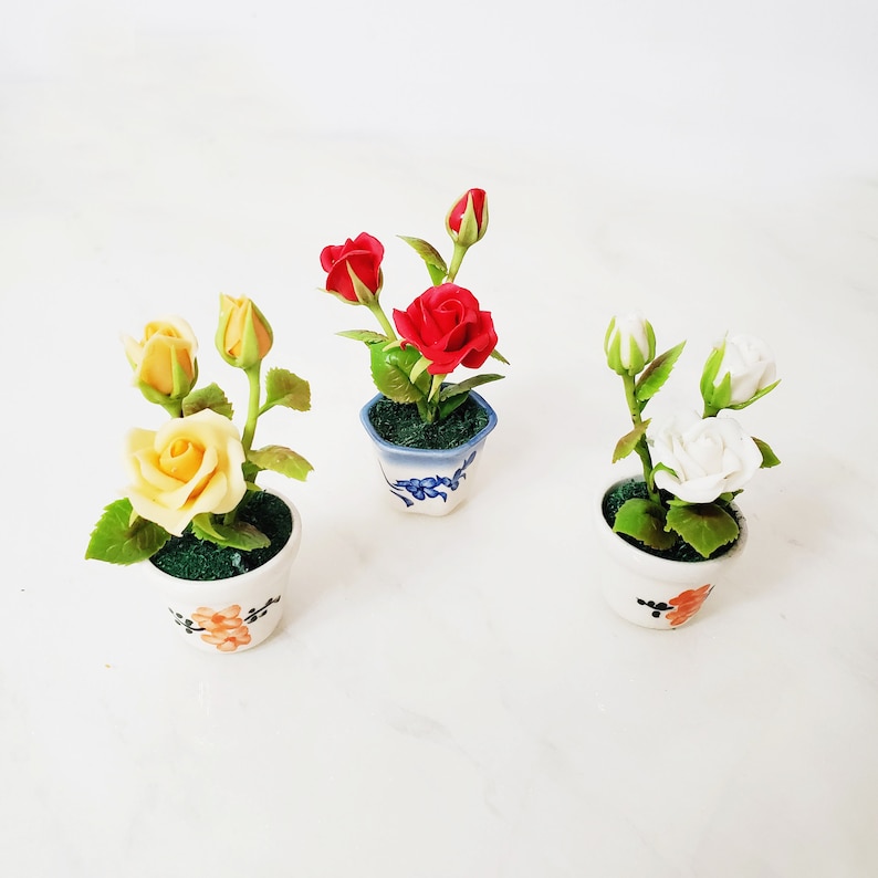 1 ROSE Miniature Flower_YOU PICK_Handmade flower, long lasting,ceramic pot,red yellow white orange image 1