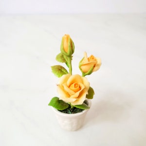 Miniature Flower Yellow Rose Magnet pot Handmade Flowers Forever lasting image 2