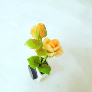 Miniature Flower Yellow Rose Magnet pot Handmade Flowers Forever lasting image 4
