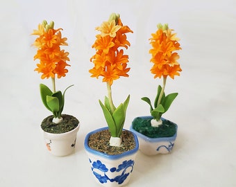 1 tall HYACINTH Miniature Flower_YOU PICK_Handmade flower, long lasting,ceramic pot, Pink Red Yellow