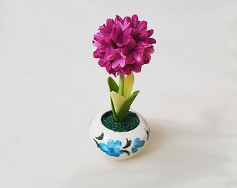 1 ALLIUM Miniature Flower_Handmade flower, long lasting,ceramic pot, purple blue ball flower