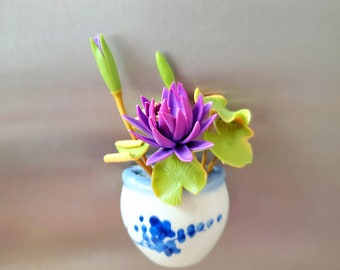 Miniature Flower- Water Lily - Magnet pot -Handmade Flowers - Forever lasting