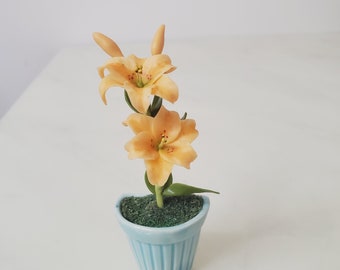 Miniature Flower- Orange Lilly- Magnet pot -Handmade Flowers - Forever lasting