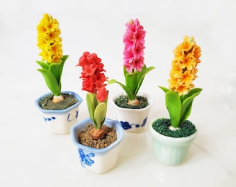 1 HYACINTH Miniature Flower_YOU PICK_Handmade flower, long lasting,ceramic pot, Pink Red Yellow White Blue