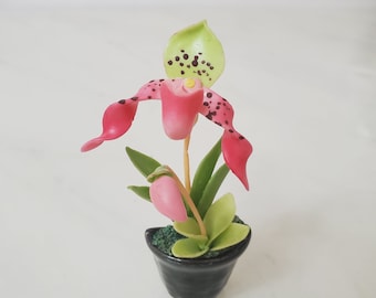 Miniature Flower- Lady Slipper  -  Magnet pot -Handmade Flowers - Forever lasting