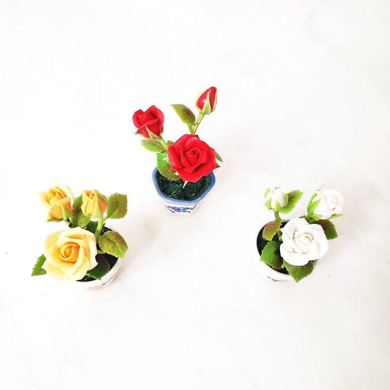 1 ROSE Miniature Flower_YOU PICK_Handmade flower, long lasting,ceramic pot,red yellow white orange image 2