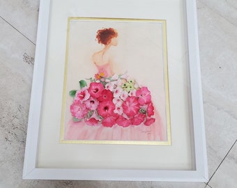 Flower Art "#43 Amanda" Handmade Flowers with oil paint. ORIGINAL ART WORK. Forever gift. Pink Flowers. Girl power. 11x14 inches