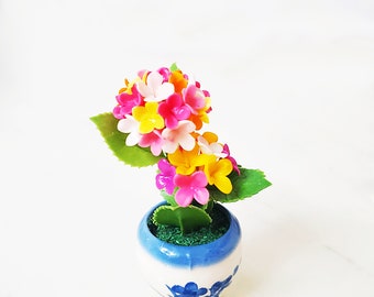 1 LANTANA Miniature Flower_Handmade flower, long lasting,ceramic pot, orange yellow pink