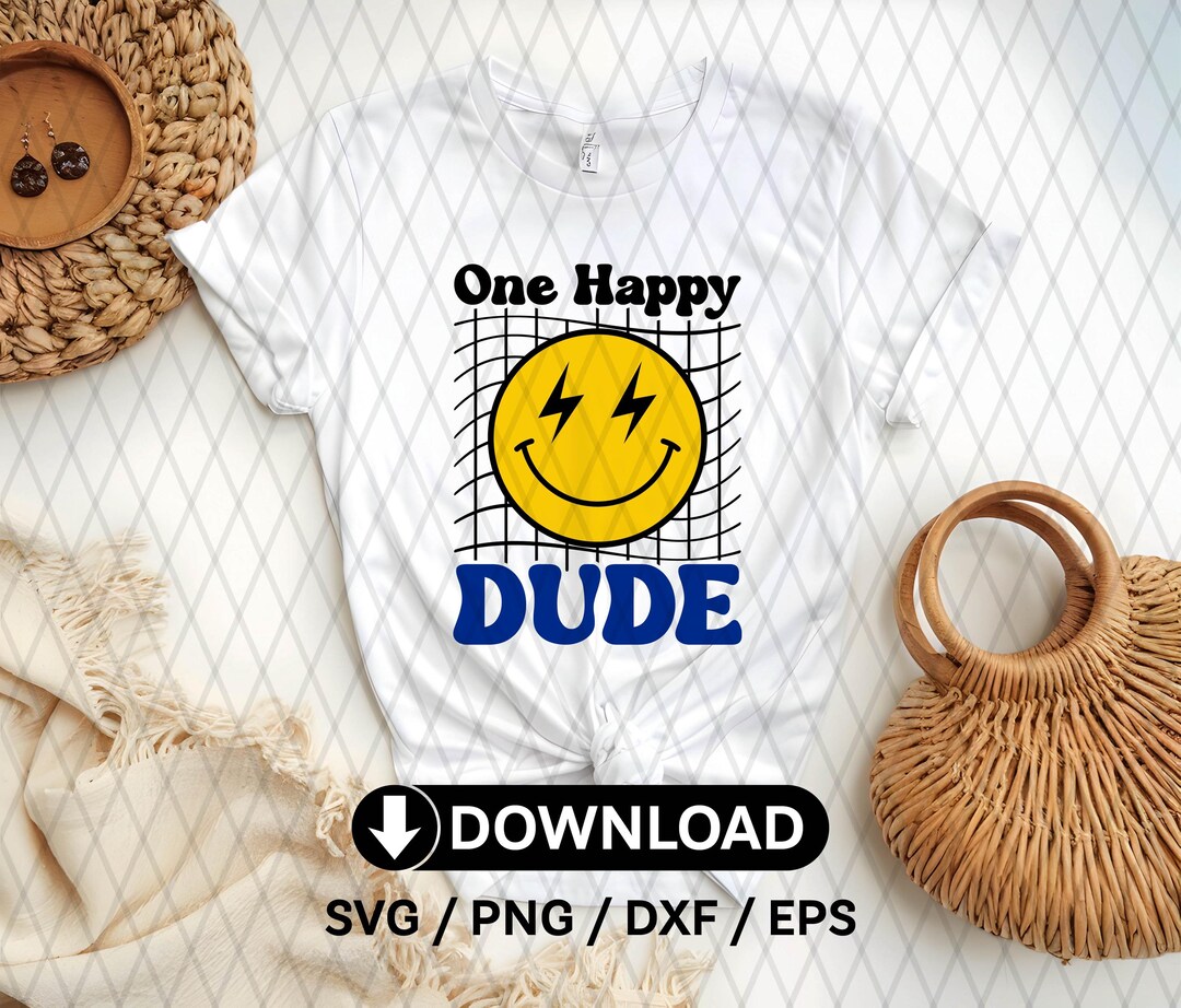 One Happy Dude PNG SVG, First Birthday SVG, Retro Happy Face Trendy ...