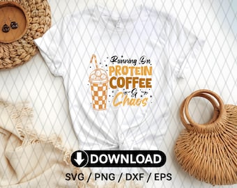 running on coffee and chaos png for coffee mugs, coffee lover sublimation designs for shirts funny coffee png designs for moms