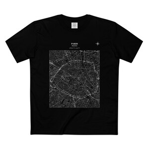 パリマップTシャツ - ヴィンテージシティグラフィックTシャツ、旅行好きへのギフト、ミニマリストスタイル、ユニークなお土産、カジュアルウェア