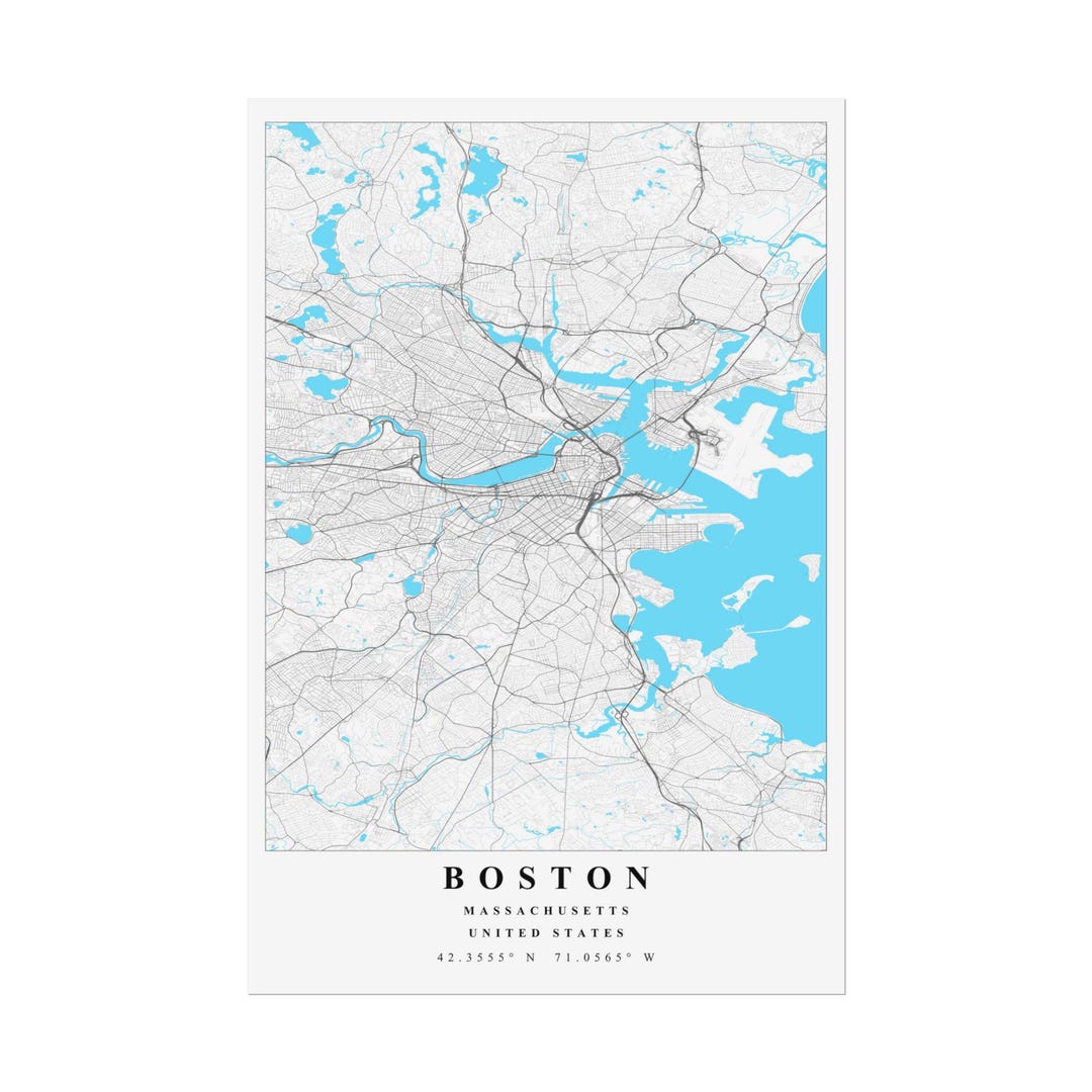 Boston City Map Print, Minimalist Blue Water Street Art - Etsy