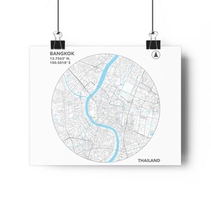 Bangkok Straßen Karte Poster, minimalistische Wandkunst, individuelle Stadt Druck, Reise-Dekor, Geschenk für Zuhause, moderne Geografische Kunst
