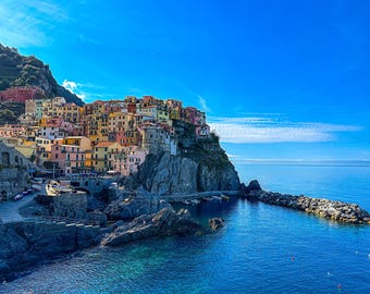 Cinque Terre Wall Art – Manarola Italy Digital Download, Colorful Coastal Village Print, Mediterranean Travel