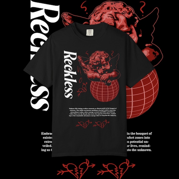 Vintage Graphic T-Shirt: Reckless Unisex Streetwear, Garment-Dyed Cotton