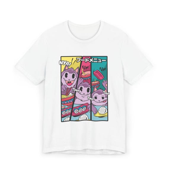 Anime Cat Foodie T-Shirt, Kawaii Manga Graphic Tee