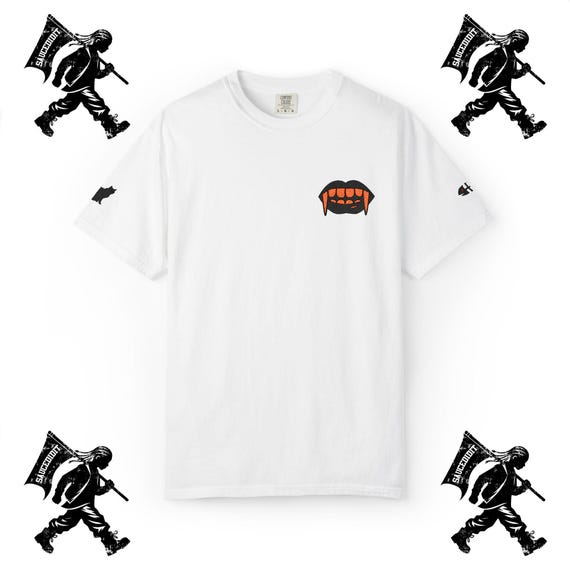 Saucedidit Halloween Embroidered T-shirt: Spooky Vampire Lips Tee