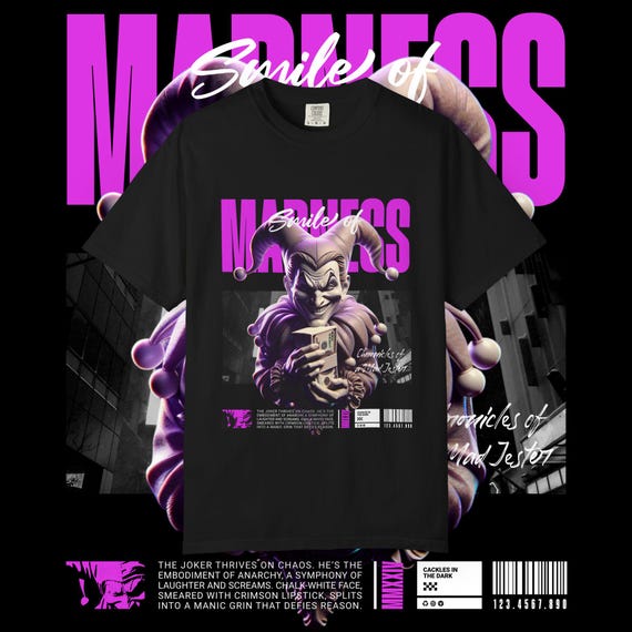 Vintage Smile of Madness Graphic Tee: Garment-Dyed Retro T-Shirt