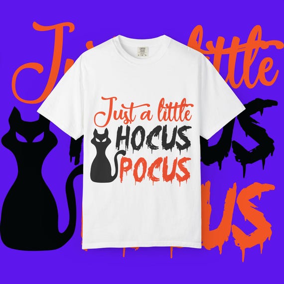 Halloween Cat T-Shirt: Just a Little Hocus Pocus, Spooky Unisex Tee