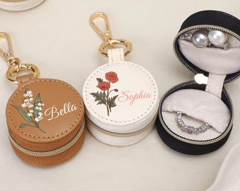 Joyero de viaje con nombre, mini porta anillos para gimnasio, porta anillos de cuero, estuche de viaje para joyas, llavero para anillos, regalo para dama de honor, regalo de boda.