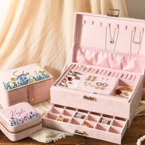 Custom Large Velvet Jewelry Box with Drawer,Travel Jewelry Case,Gift for Daughter,Multi-compartment Jewelry Box,Jewelry Display,Gift for Her