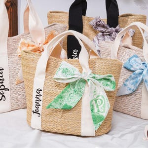 Custom Beach Straw Bags,Personalized Bridesmaid Beach Bag,Bridal shower bag,Bachelorette Tote Bag,Personalized Scarf Bag,Wedding Favors