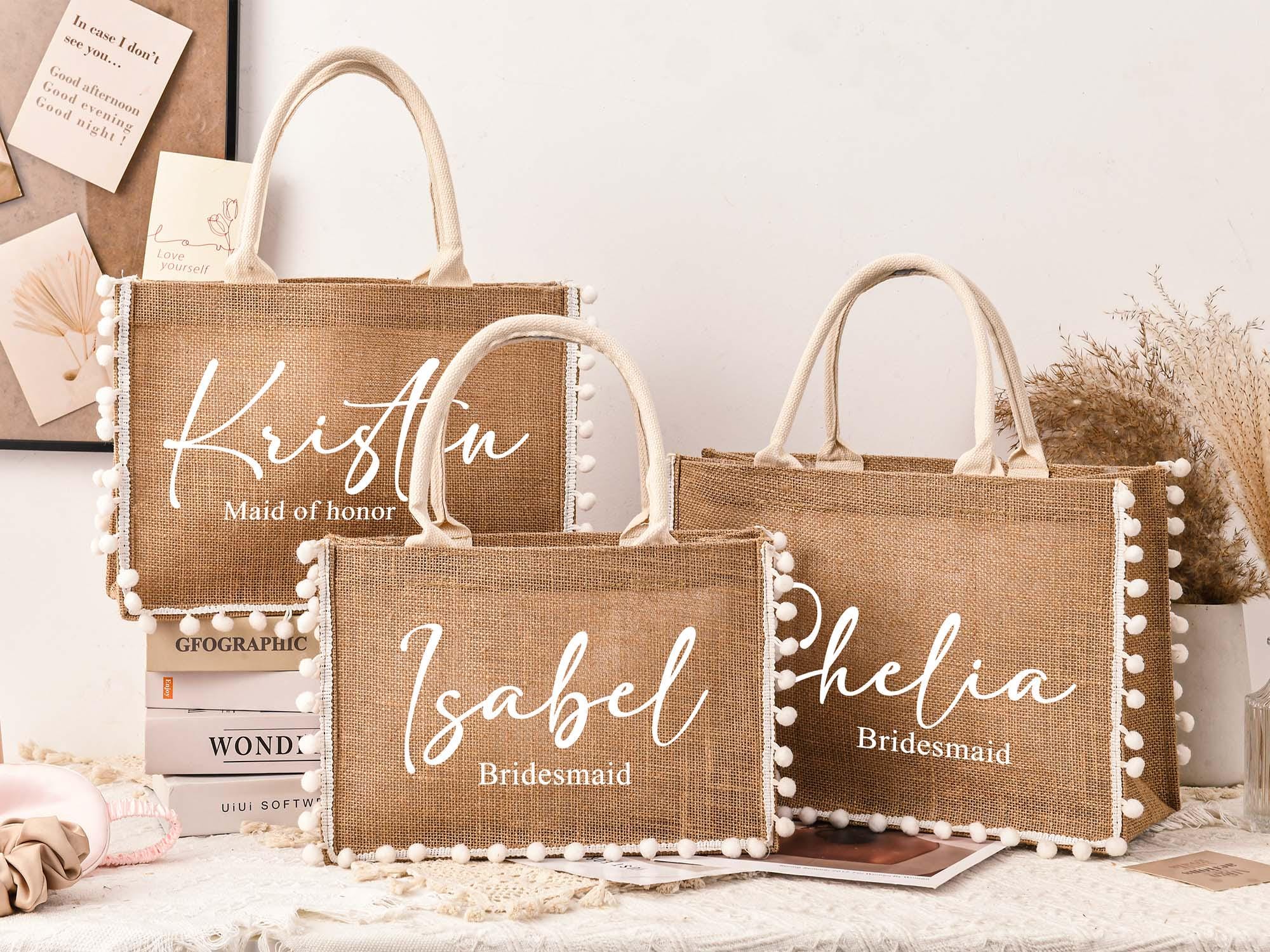 Personalized Bridesmaid Proposal Bags,Bridal shower bag,Bachelorette Party Bags,Wedding Jute Gift Bag,Beach Bag,Bridesmaid Gift Bag,Gift Bag