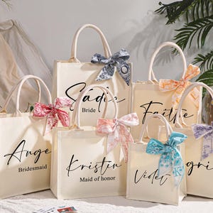 Personalized Bridesmaid Gift Bag with Scarf,Bridal shower bag,Bachelorette Party Bag,Wedding Gift Bag,Beach Bag,Bridesmaid Gift Bag,Gift Bag