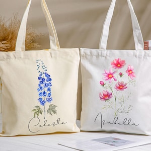 Personalized Bridesmaid Gifts,Birth Flower Tote Bag,Personalized Birth Month Flower Canvas Tote Bag,Bachelorette Tote Bags,gifts for women