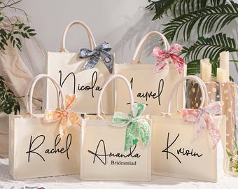 Personalized Bridesmaid Canvas Gift Bags, Bridesmaid Gift bags, Bridesmaid Beach Bag, Bridesmaid Gifts,Wedding Tote Bags, Bridal Party Gifts