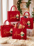 Personalized Red Burlap Christmas Gift Bag & Charm,Christmas Party Bag,Christmas Burlap Bag,Holiday Gift Bags,Christmas Eve Gift Bags