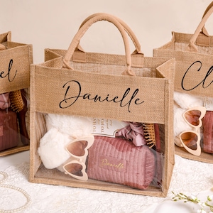 Set de regalo personalizado para propuesta de dama de honor, bolsas de regalo de arpillera para damas de honor, recuerdo para despedida de soltera, bolsa de yute, caja de regalo para damas de honor, set de regalo para damas de honor