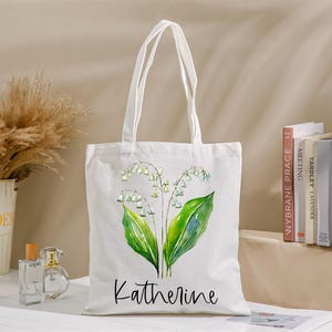 Birth Flower Tote Bag,Personalized Bridesmaid Gifts,Personalized Birth Month Flower Canvas Tote Bag,Bachelorette Tote Bags,gifts for women