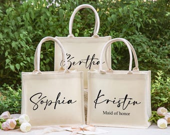 Personalized Bridesmaid Canvas Tote Bags, Bridesmaid Gift bag, Wedding Tote Bags, Bridal Party Gifts, Bridesmaid Beach Bag, Bridesmaid Gifts
