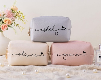 Personalized Cosmetic Bag, Custom PU Leather Makeup Bag, Gift for Her, Bridesmaid Gifts, Christmas Gifts Women, Bridesmaid Party Bag