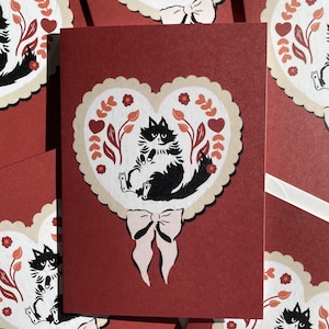 Adorabile biglietto d'auguri con gatto di San Valentino / Biglietto d'auguri per tutte le occasioni / Interno vuoto con busta