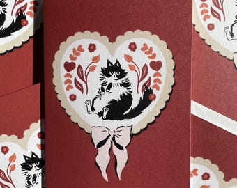 Lovely Valentine Cat Greeting Card | All Occasion Greeting Card | Blank Inside with Envelope