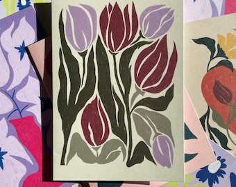 Elegante Tulpen Grußkarte • Muttertags-Blumenkarte • Femininer Briefpapier | Alle Anlässe leere Karte