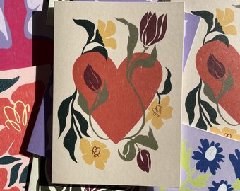 Romantic Heart with Flowers Card | All Occasion Greeting Card | Blank Inside with Envelope