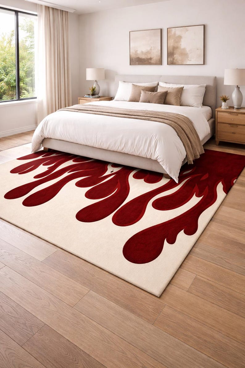Blood Moon Rug Blood Drop Texture Hand-tufted Rug | Modern Flame Pattern | Luxury Wool ...