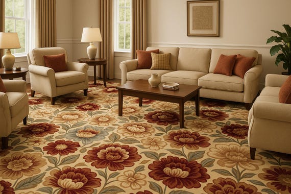 Hand Tufted Floral Carpet | Custom Wall-to-Wall Rug | Large Area Rug | Living Room, Dining, Hotel & Hallway Carpet | Made to Order all size