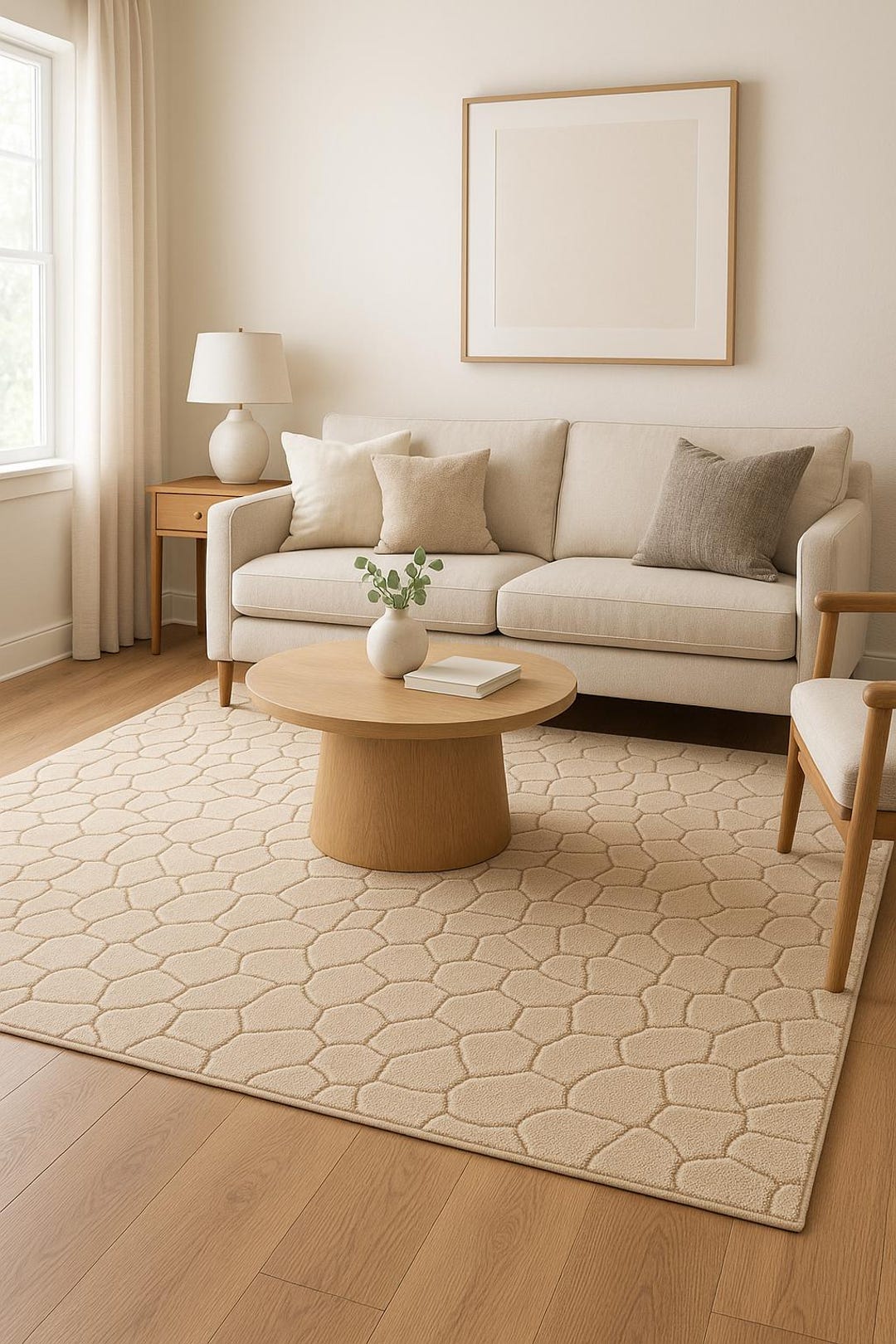 Modern Hand Tufted 3x3 Beige Textured Rug – Soft Cut Pile Wool Carpet ...