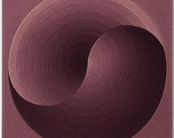 Alfombra tejida a mano de alta calidad, diseño moderno Yin Yang en color burdeos malva | Alfombra de lana esculpida para sala de estar, vestíbulo y entrada