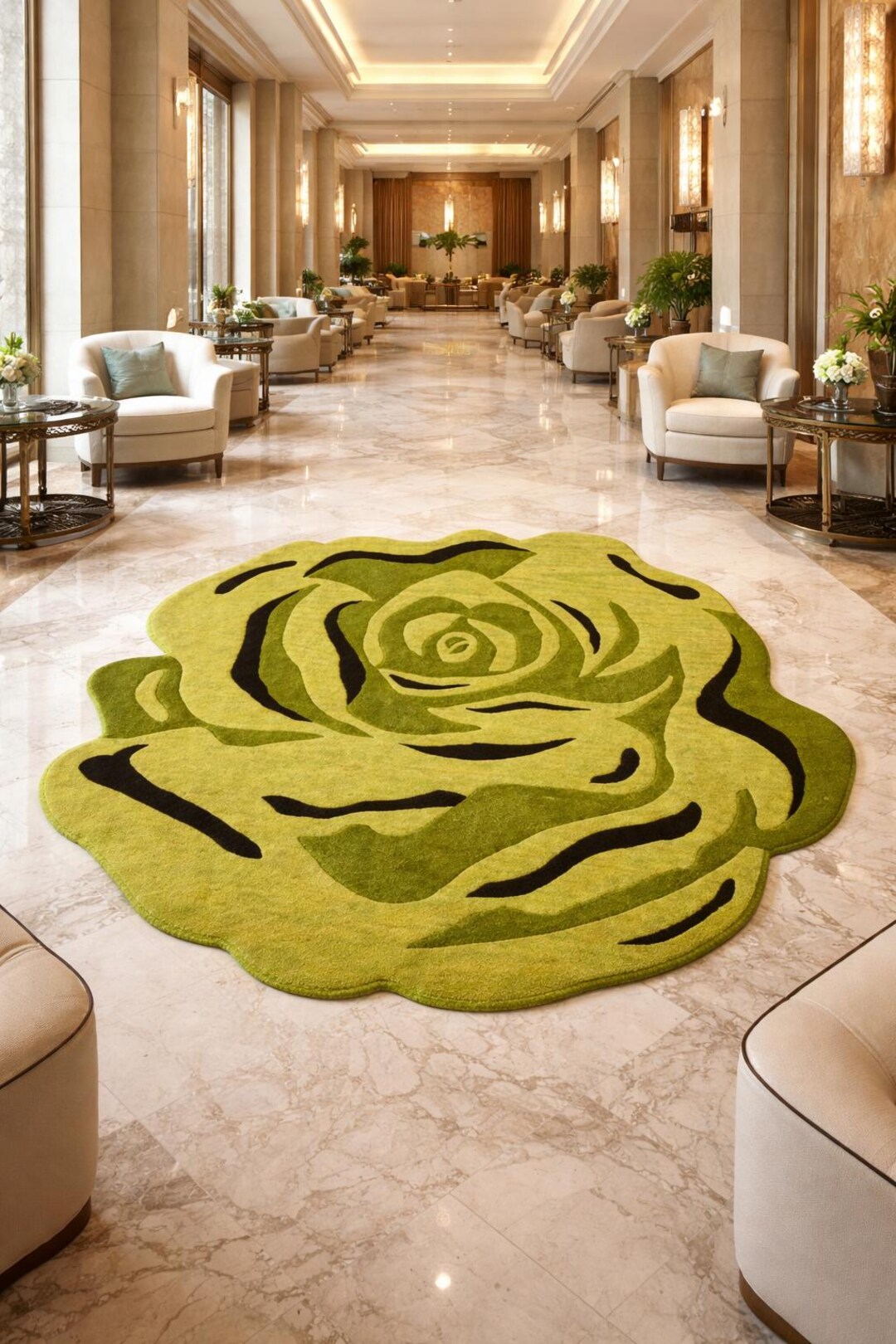 Green Roses Rug Green Rose Shape Hand Tufted Wool Rug | Floral Designer Carpet | Modern ...