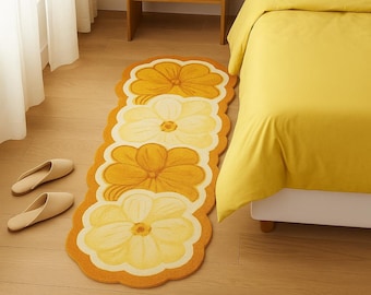 Alfombra floral tejida a mano, diseño floral amarillo y naranja, de lana suave, para dormitorio, sala de estar, balcón y vestíbulo, moderna alfombra decorativa de 2x6