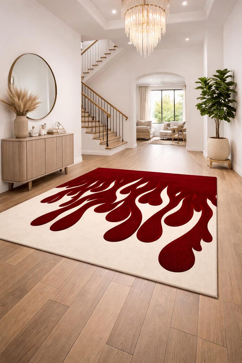 Blood Moon Rug Blood Drop Texture Hand-tufted Rug | Modern Flame Pattern | Luxury Wool ...